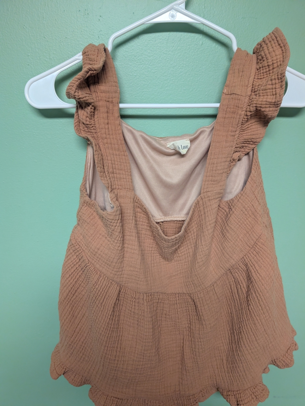 Peach Love California Ruffle Gauze Tank in Mauve Tan
